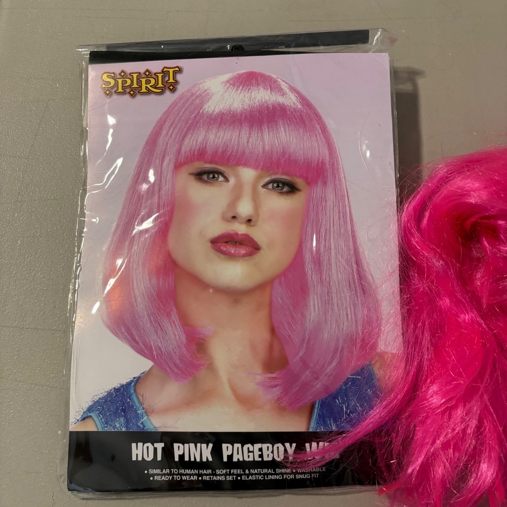 Spirit Halloween Hot Pink Pageboy Wig Neon Synthetic Cosplay Costume 01034065